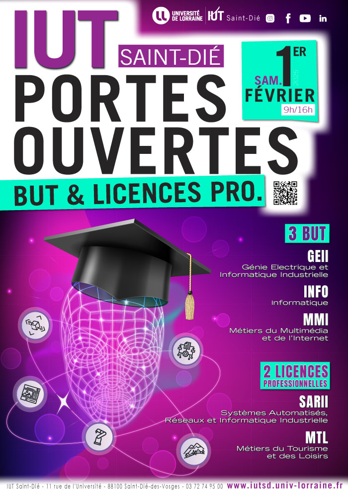 Affiche journée Portes Ouvertes IUT de Saint-Dié - samedi 1er février 2025